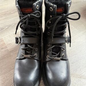 Harley-Davidson Black Lace-Up Leather Motorcycle Boots